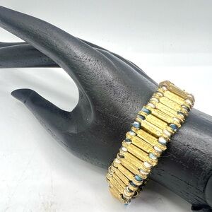 Gold bar ladder “Izmir” bracelet blue woven textile boho authentic ROOST jewelry